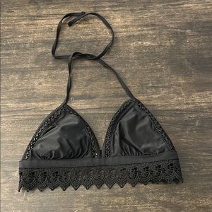 Black Lace Trim Bikini Top